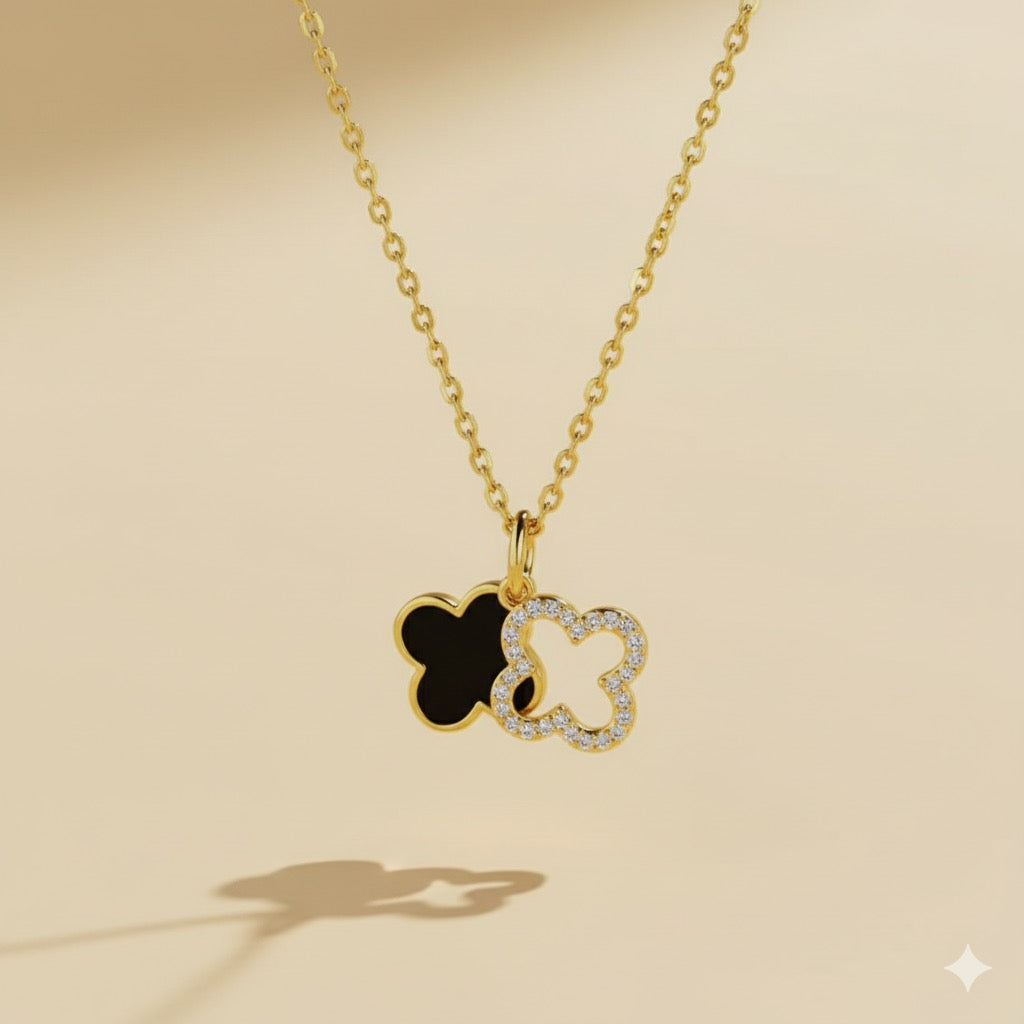 Real gold plated double clover necklace